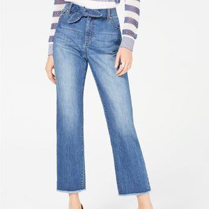 INC Tie-Waist Raw-Hem Ankle Straight Jeans Tummy C